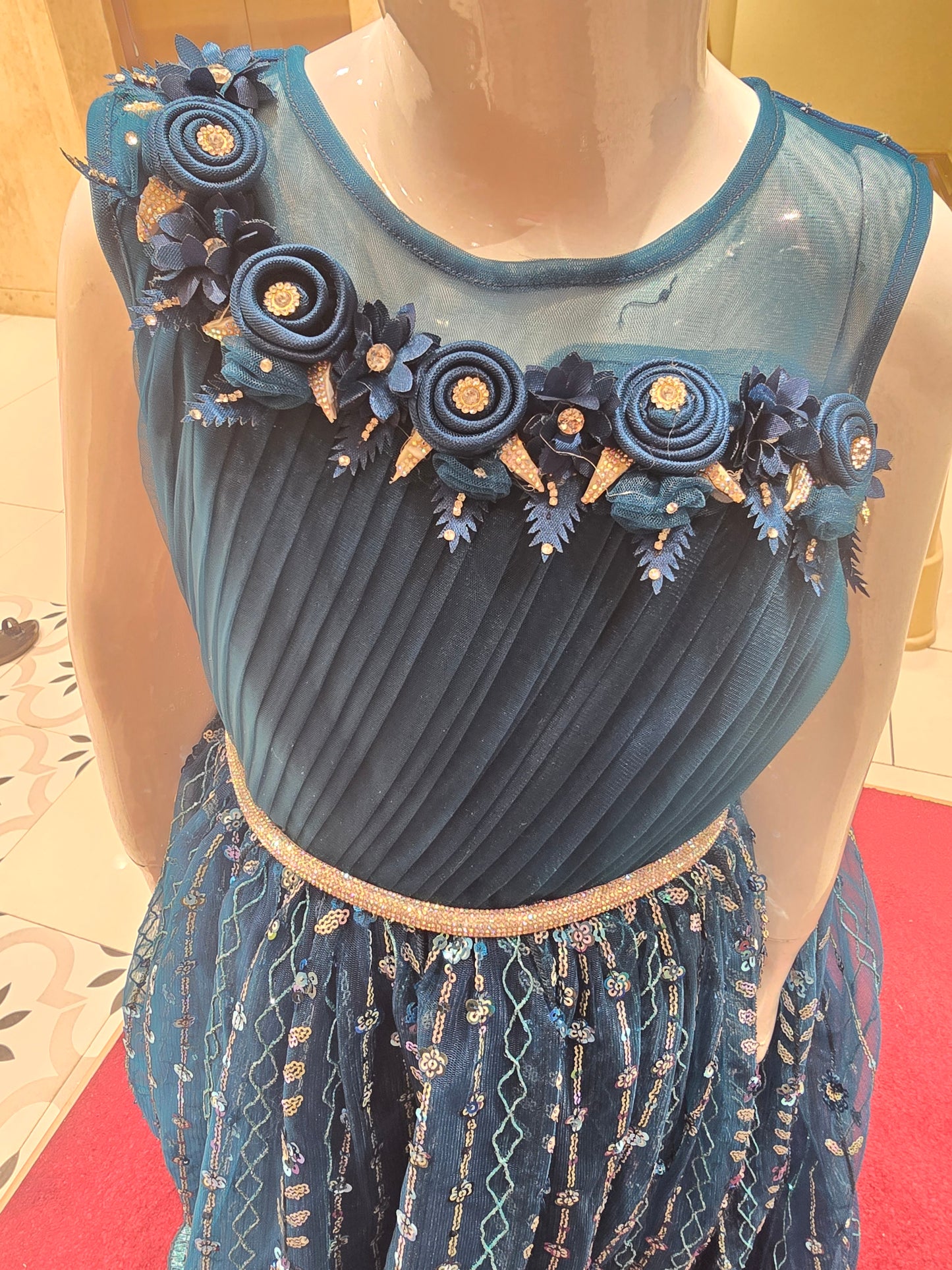 Peacock Blue Sequin Gown for Girls