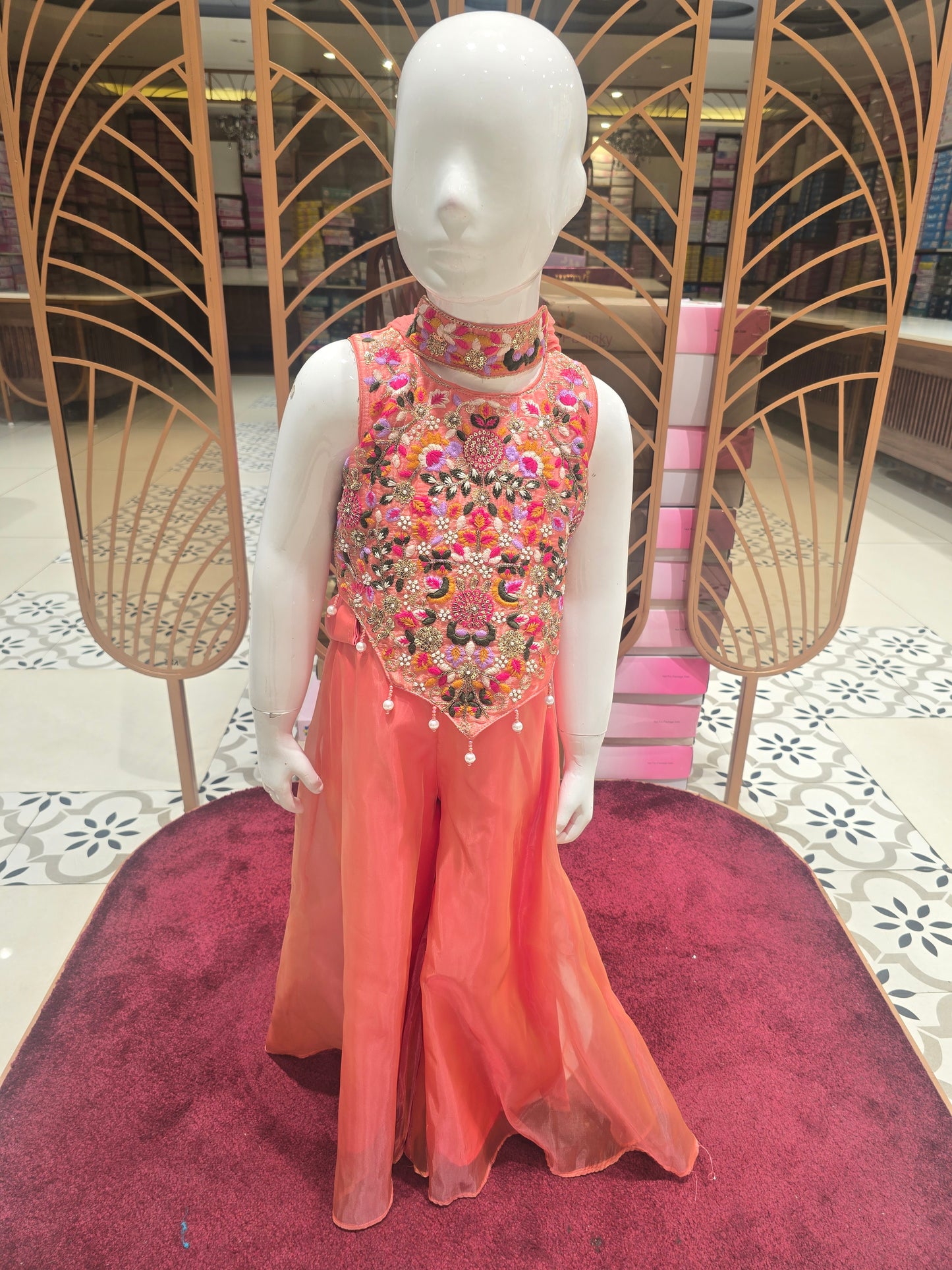 Peach Organza Sharara Set for Girls
