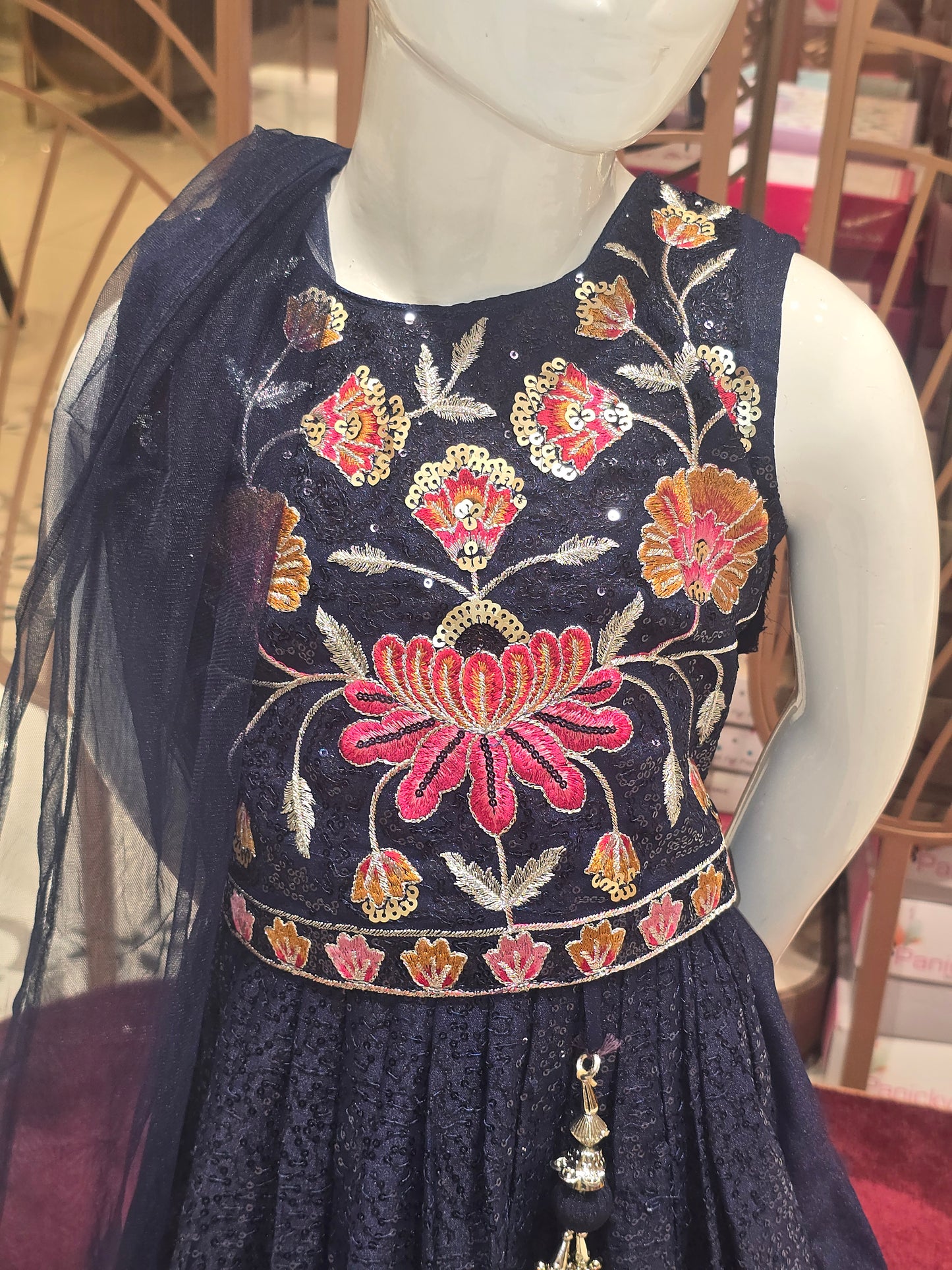 Girls Blue Georgette Sequin Embroidered Gaghra Set