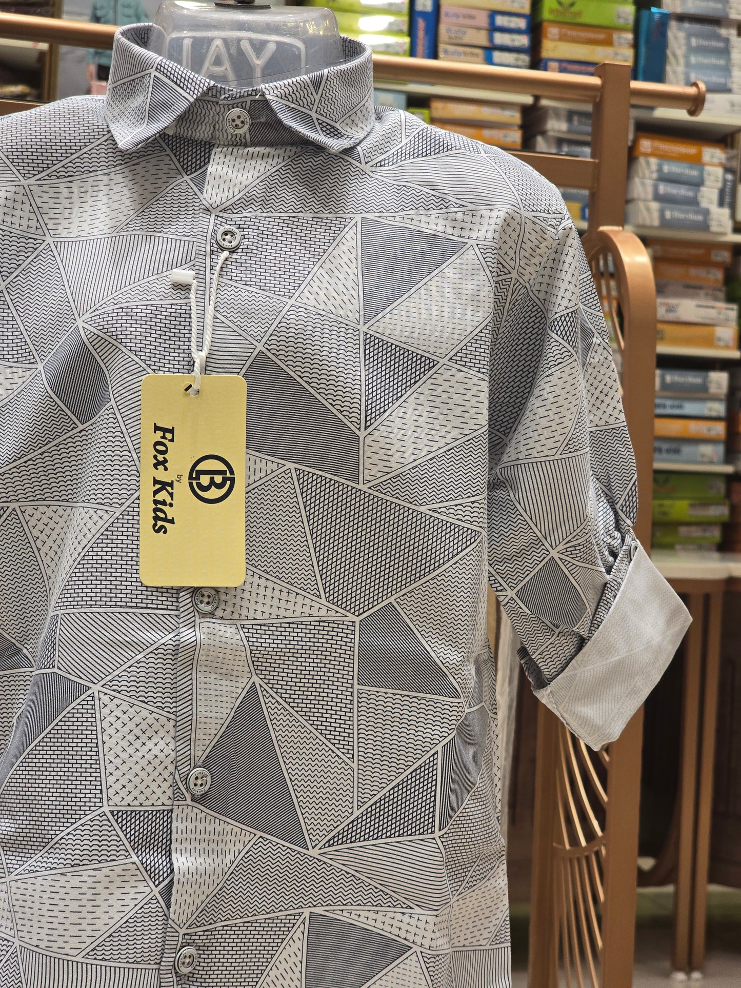 Boy White Blue Micro Printed Cotton Shirt