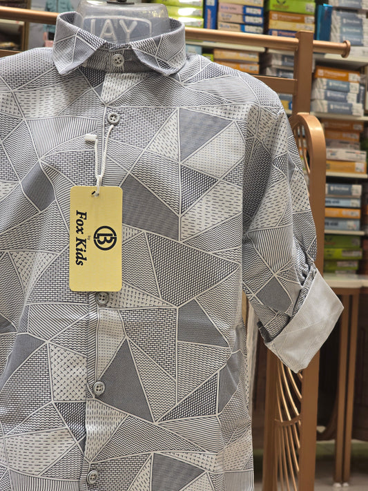 Boy White Blue Micro Printed Cotton Shirt
