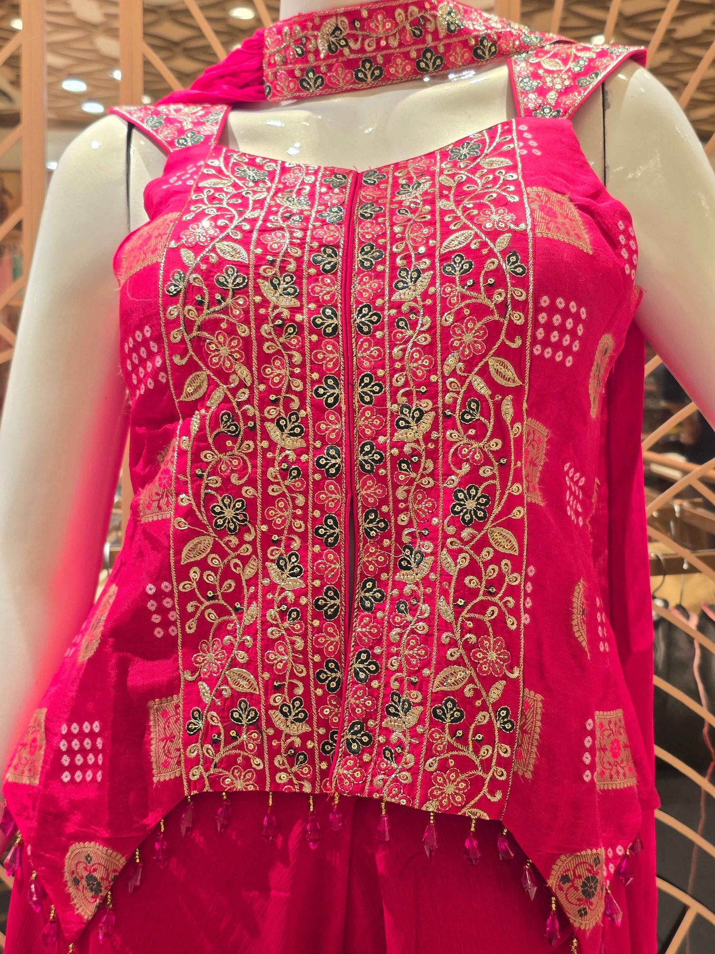 Shiffon Georgette material Cherry pink colour sharara set wuth Bhavini print