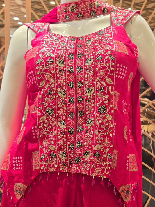 Shiffon Georgette material Cherry pink colour sharara set wuth Bhavini print