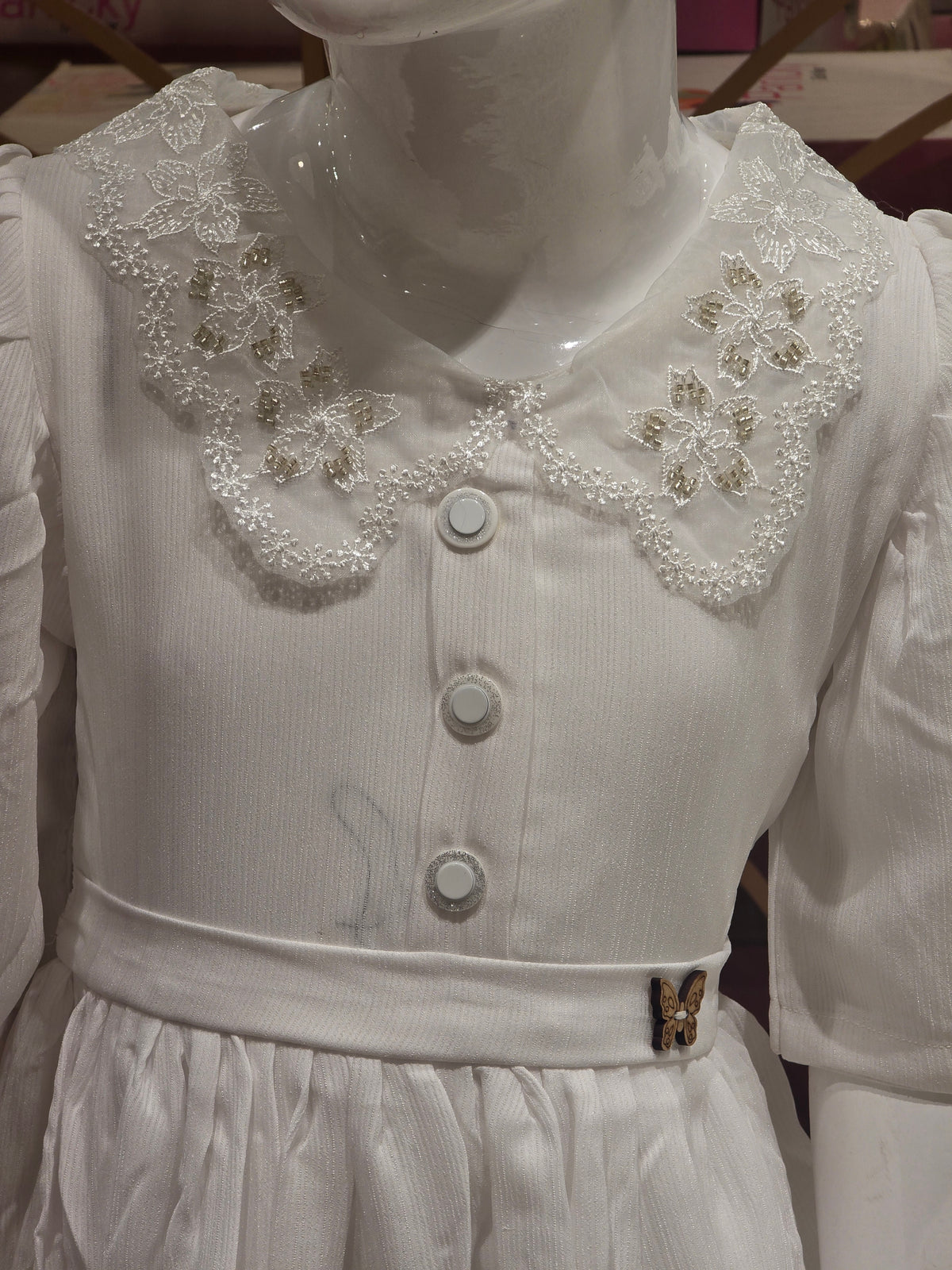 Off-White Cotton Party Frock for Girls
