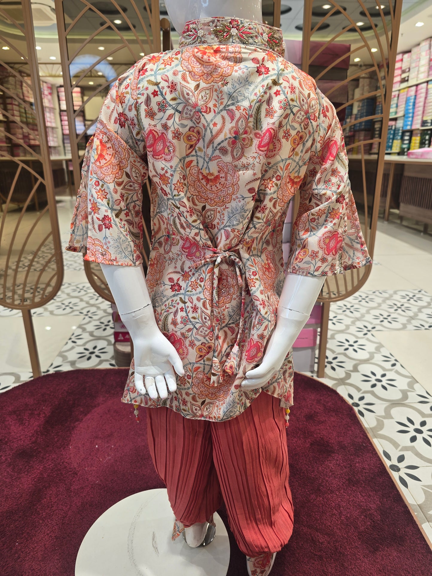 Girls Multicolor Printed Crepe Chiffon Cape Cut Set