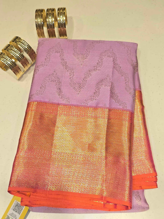 Handloom pure silk Kanjivaram saree with lehariya design with rich pallu