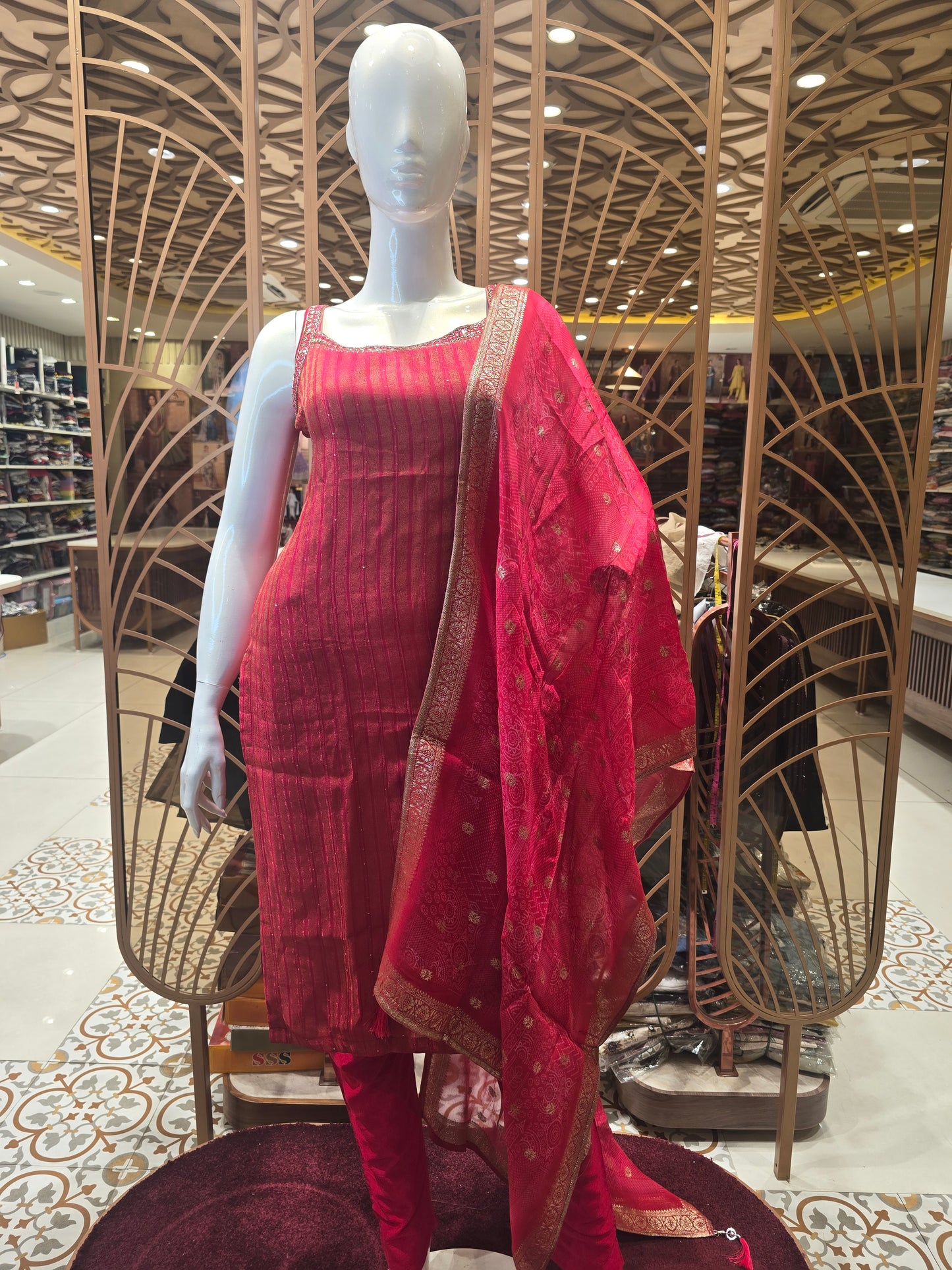 Cherry Pink Dolla Silk Party Wear Set for Women with Micro Sequin & Zari Work, Spaghetti Sleeves – Elegant Occasion Wear