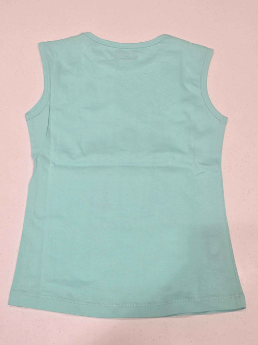 Girls Pista Green Cotton Sleeveless T Shirt