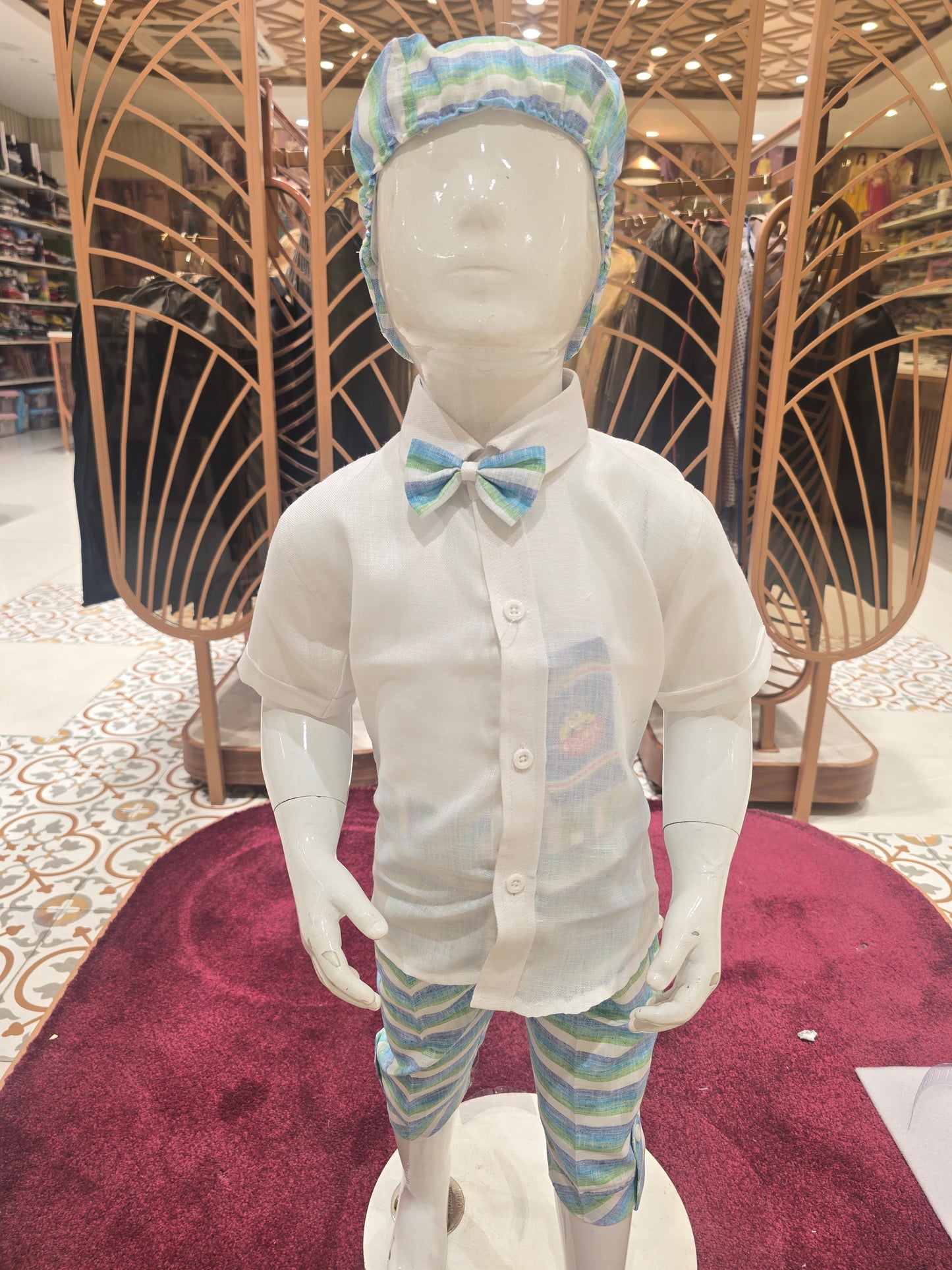 White Sky Blue Linen Dungaree Set for Boys