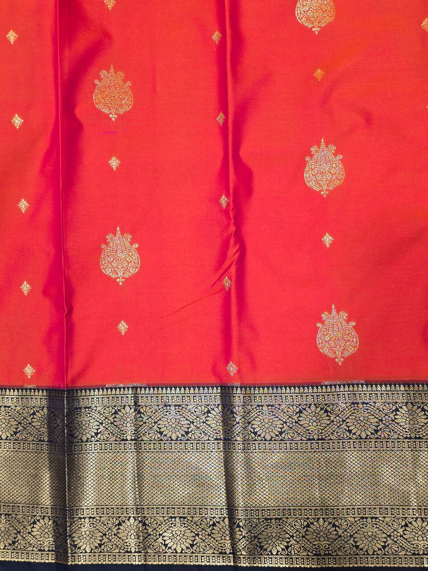 Orange Semi Kanjivaram Silk Saree