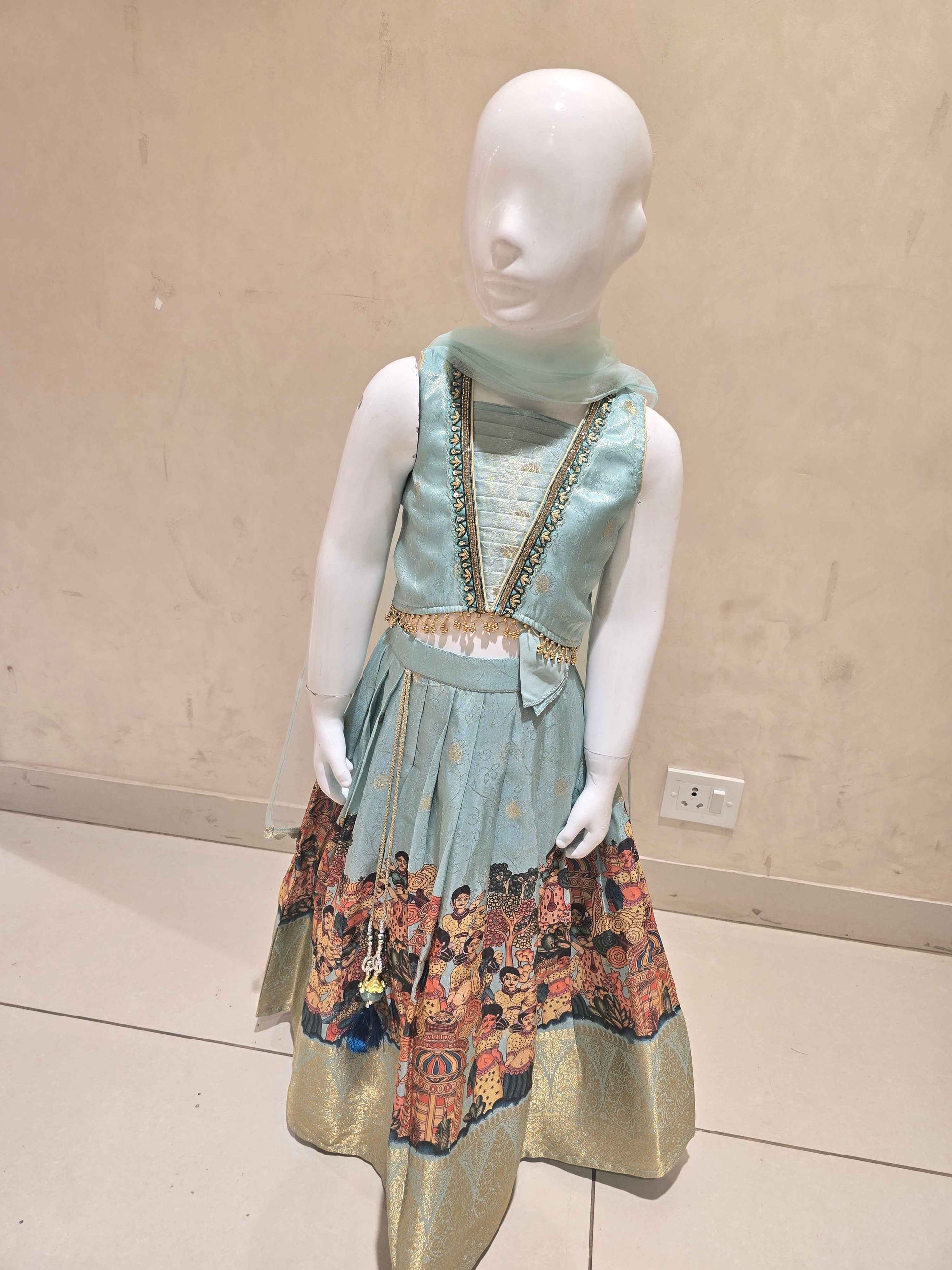 Pista Tissue Ghagra Choli for Girls