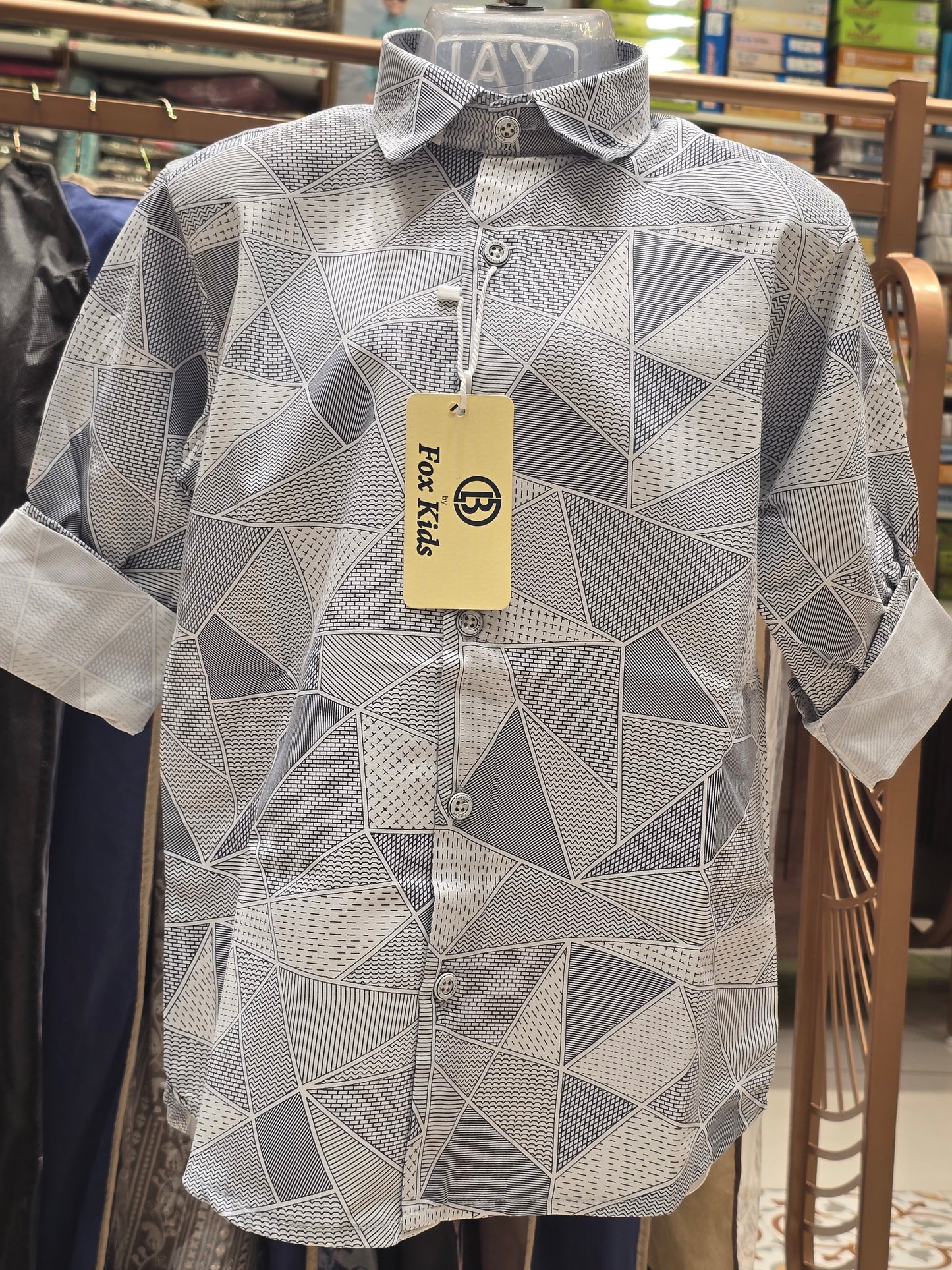 Boy White Blue Micro Printed Cotton Shirt