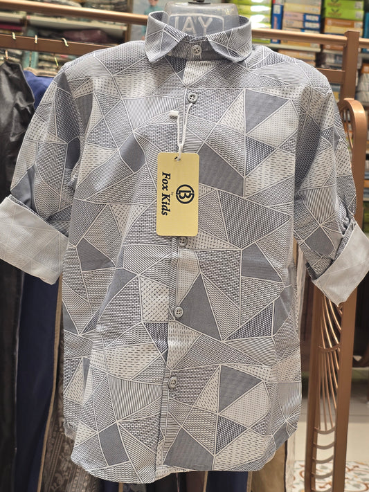 Boy White Blue Micro Printed Cotton Shirt