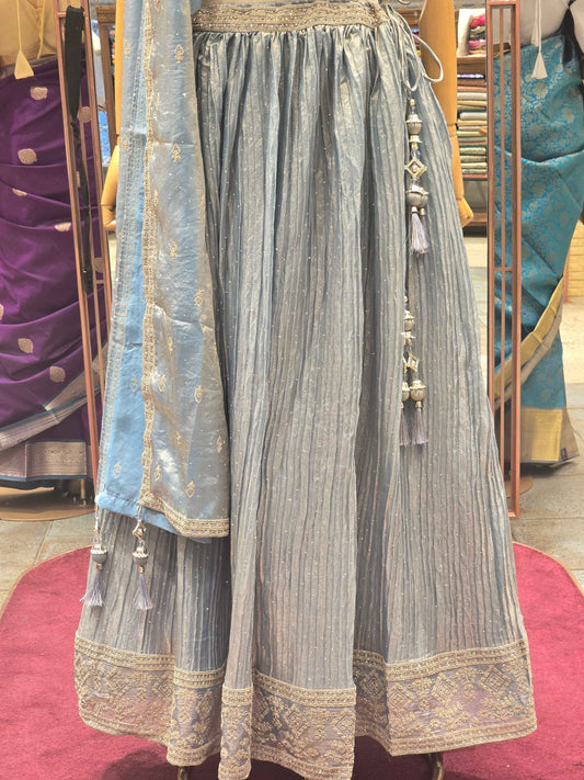 Tissue Material blue colour lehenga with handwork