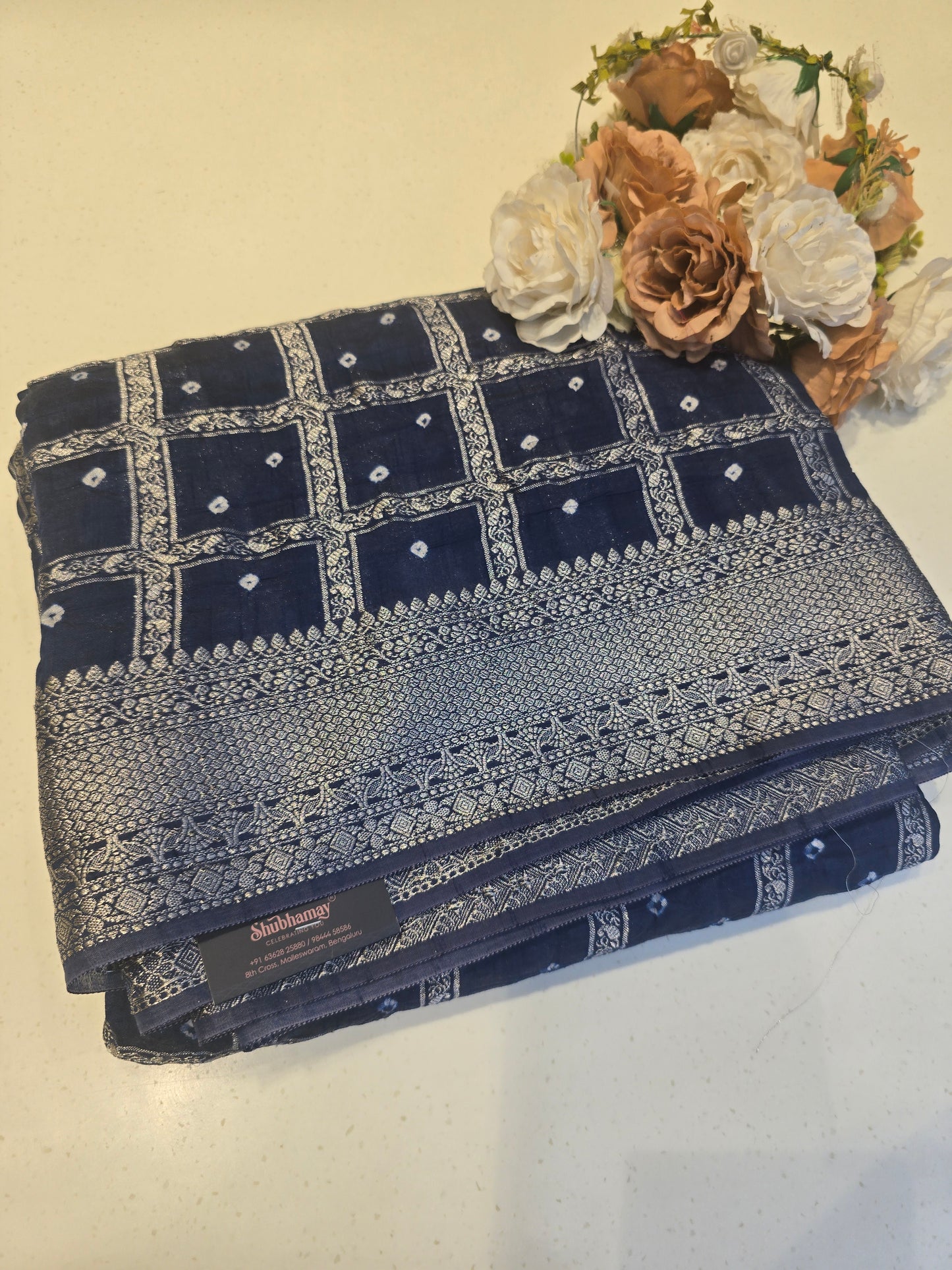 Crush Bandhini Silk Saree with Checked Pattern and Butta Motifs | Lightweight Festive & Daily Wear Saree