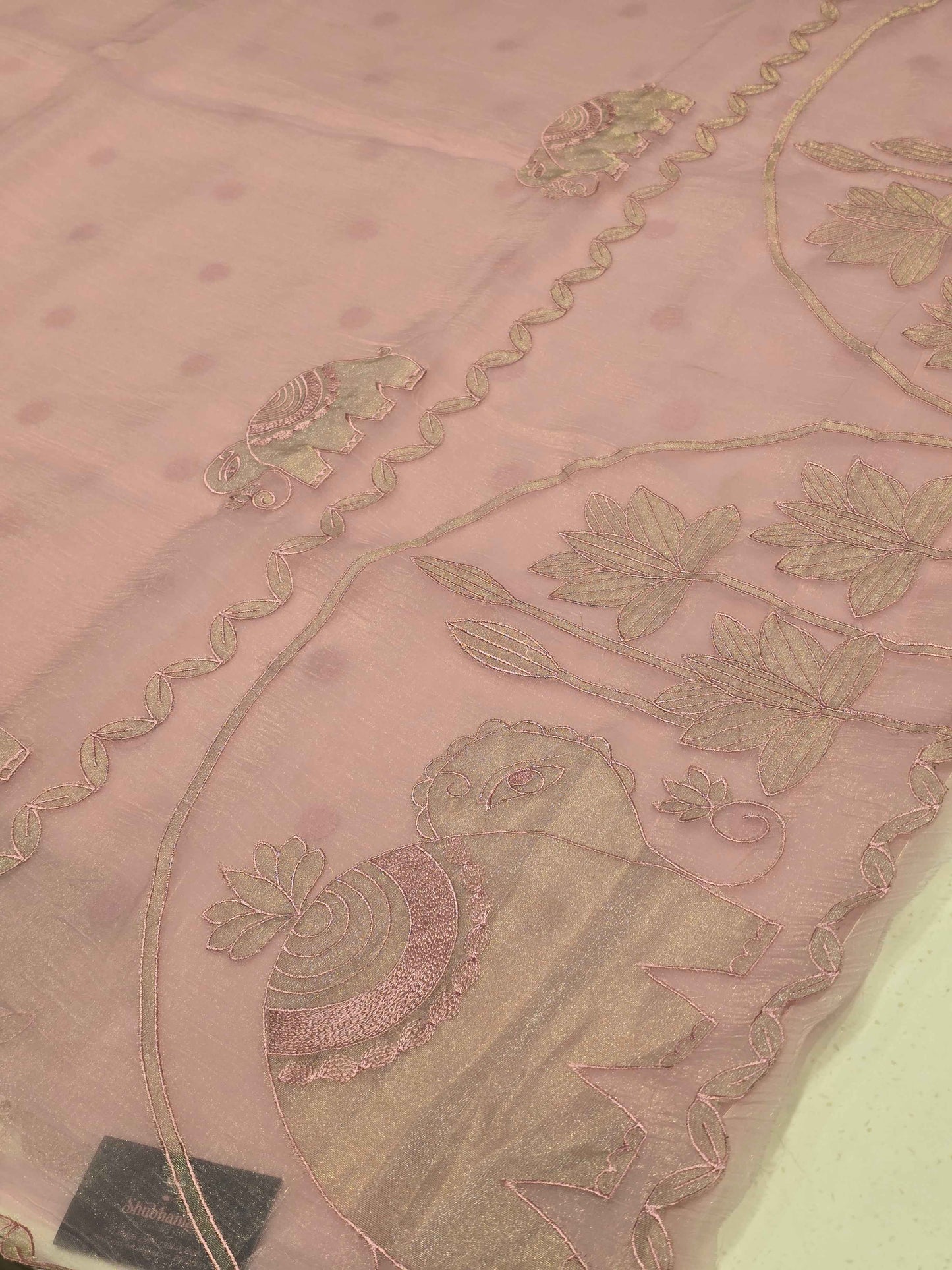 Sky Blue Organza Saree with Elephant Design