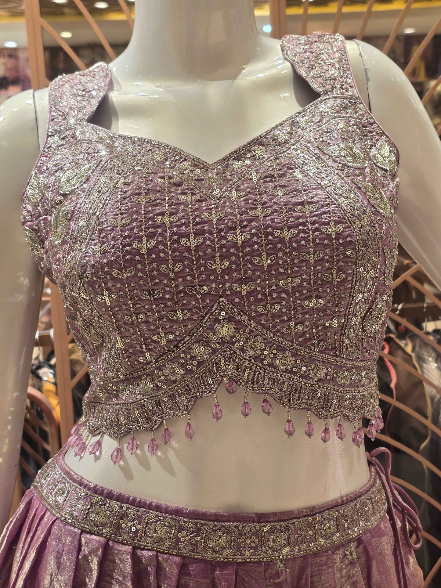 Women Lavender Organza Lehenga Set