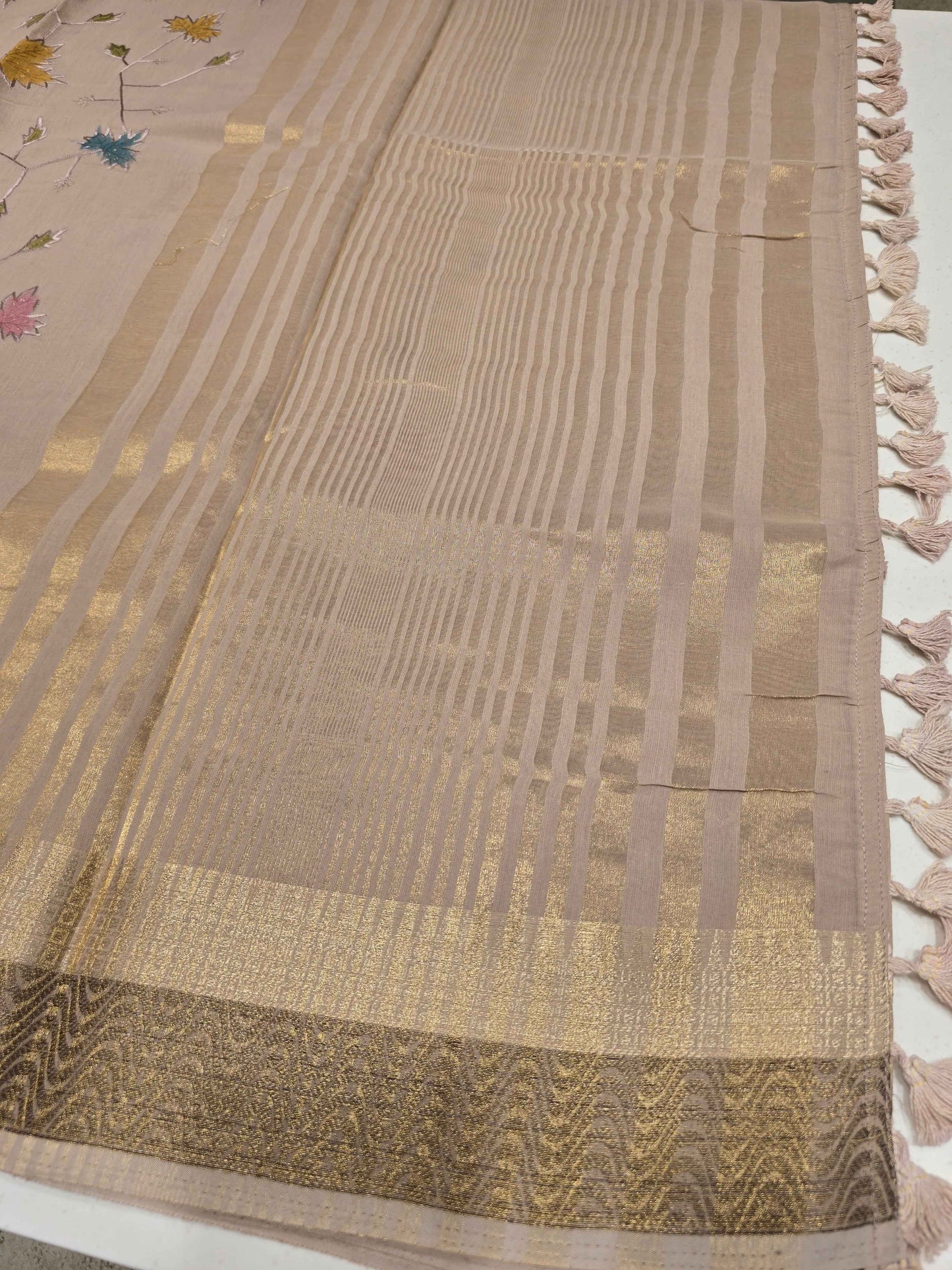 Tussar material multi colour embroidery with sequins work