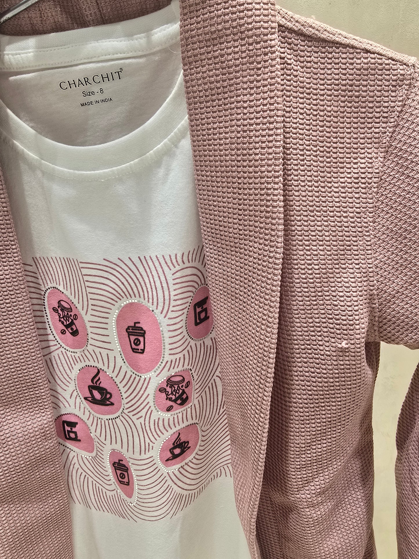 Peach Jute Sturg with Printed White T-Shirt (Two-Piece Boys Set)