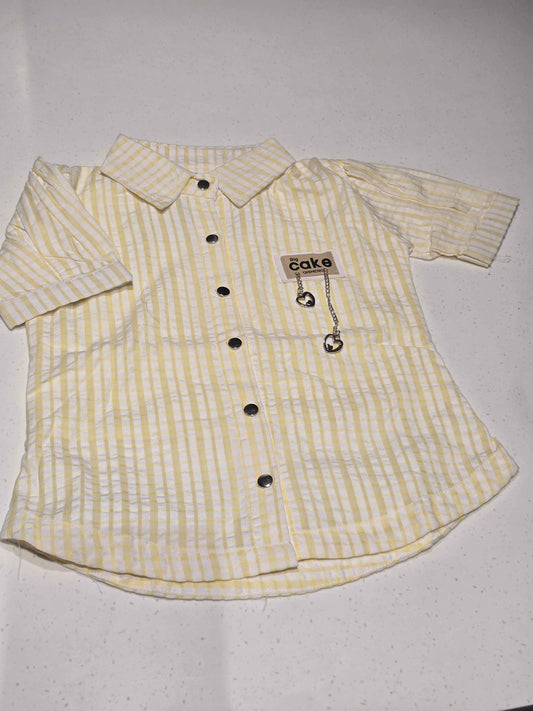 Pastel Yellow & White Striped Cotton Button-Down Shirt for Girls
