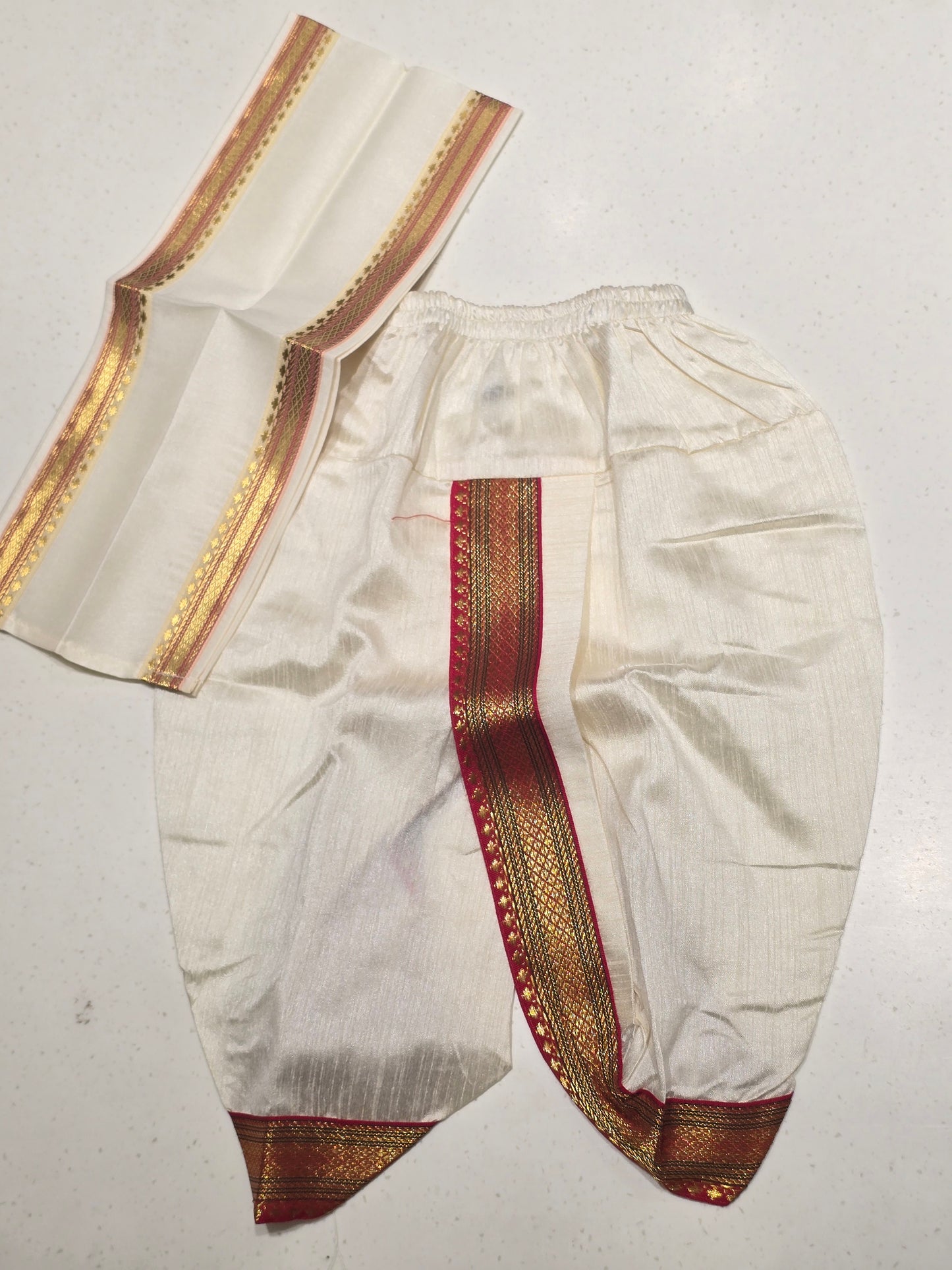 Red Cream Semi Silk Dhoti Set for Boys