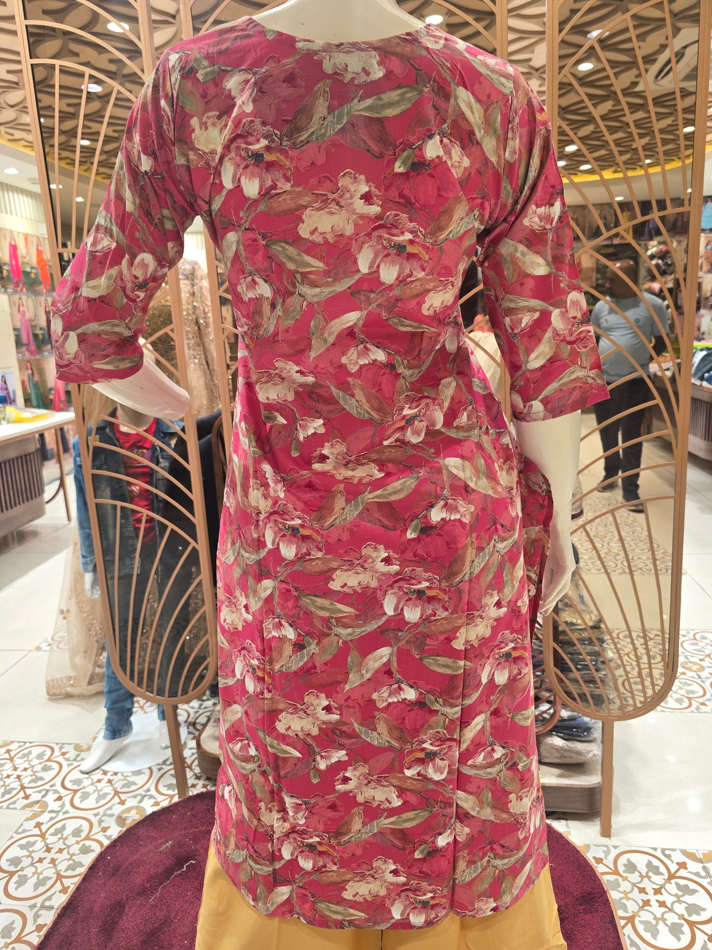 Women Peach Pink Floral Printed Cotton Top