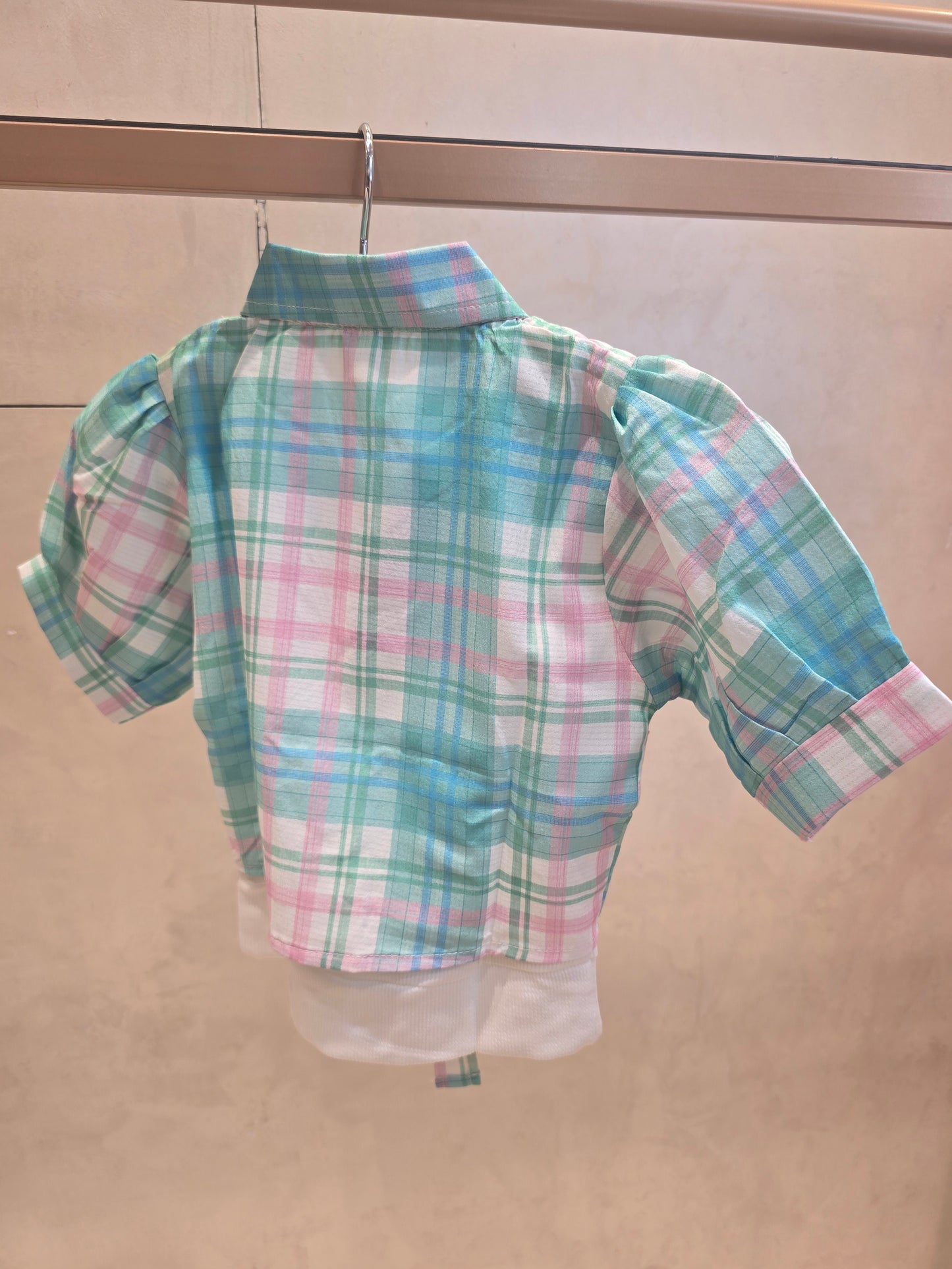 Multi-Colored Chex Cotton Shrug with Attachable Inner T-Shirt, Brauch Design & Buff Sleeves