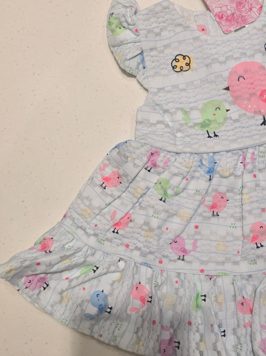 Baby Girls Light Blue Cotton Buff Sleeve Frock