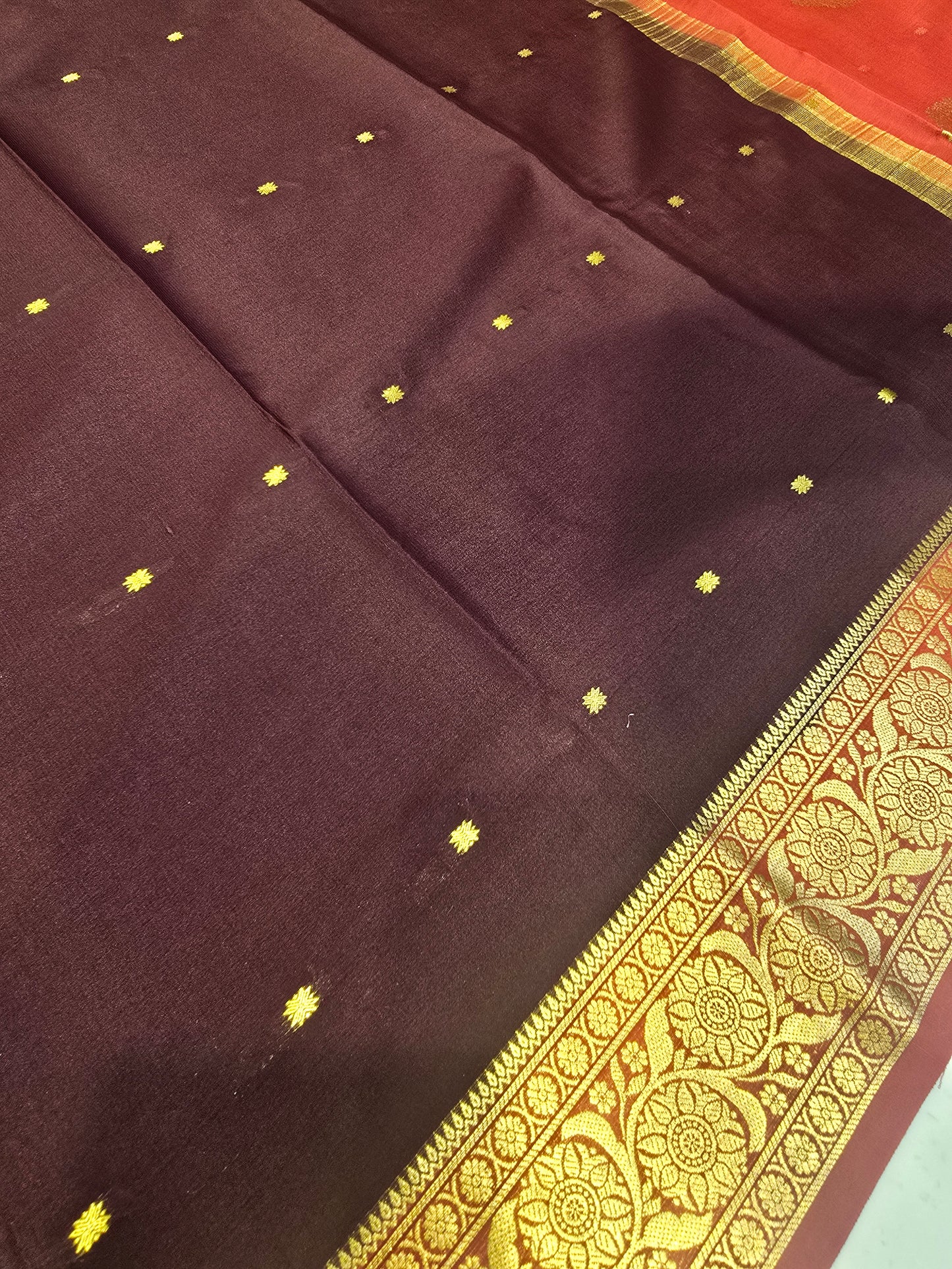 Pure Mysore Crepe Silk Saree with Butta Design and Traditional Zari Border | Lightweight Festive & Wedding Wear Saree