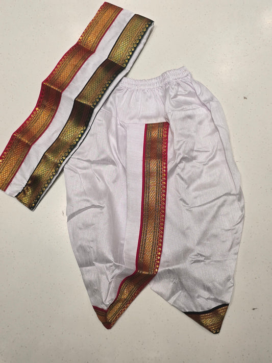 White Semi Silk Dhoti Set for Boys