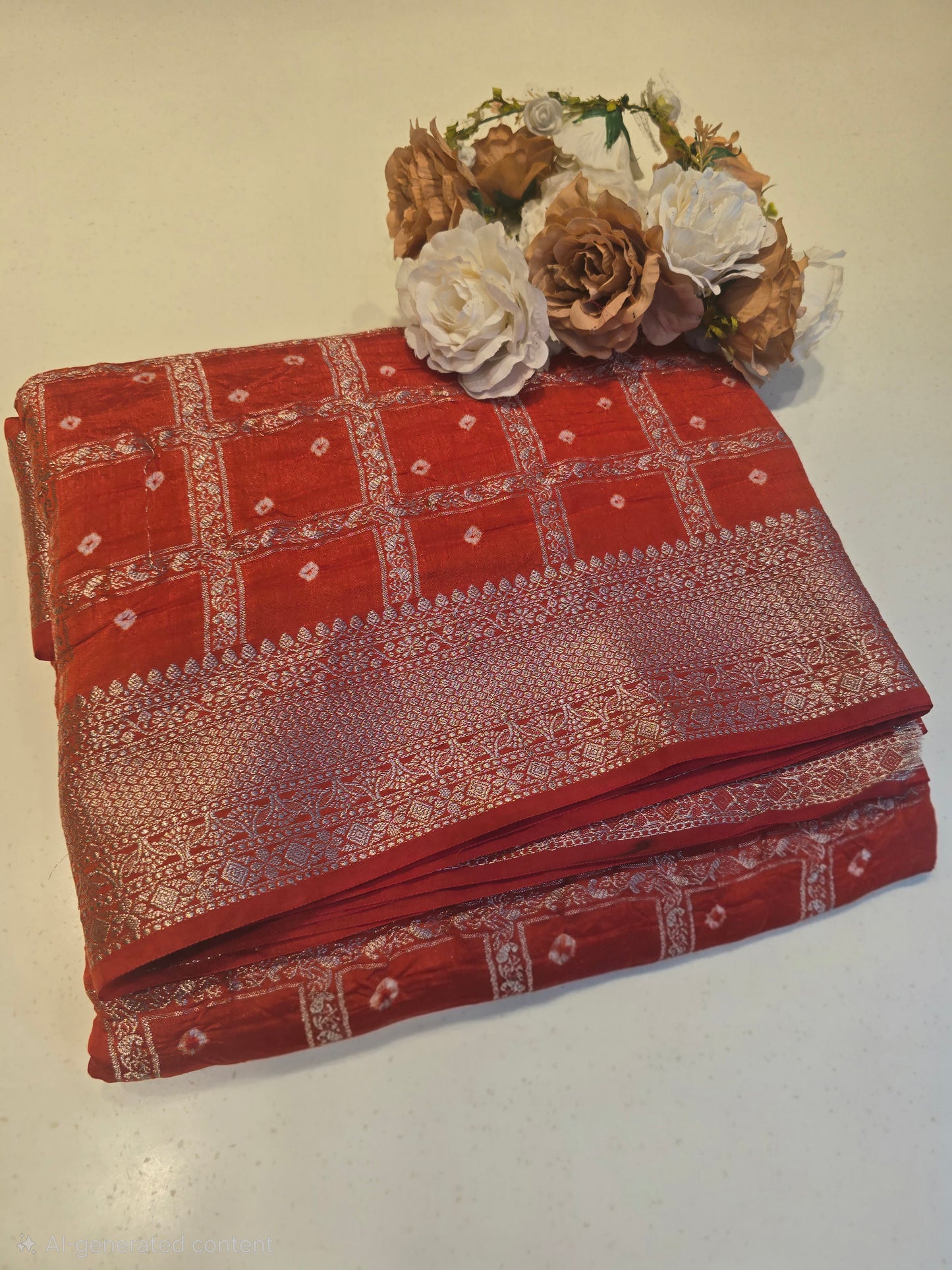 Crush Bandhini Silk Saree with Checked Pattern and Butta Motifs | Lightweight Festive & Daily Wear Saree