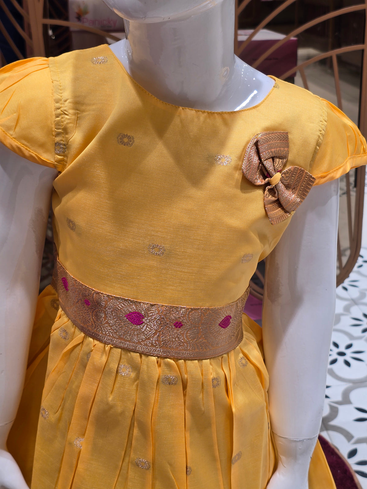 Traditional Yellow Cotton Pattu Frock for Girls