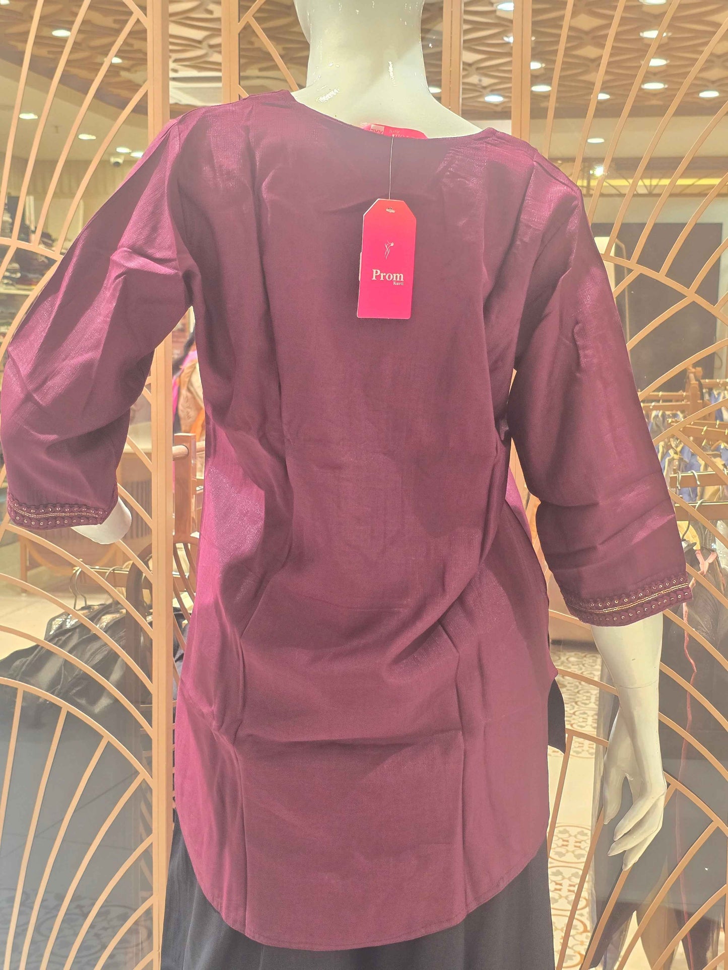 Cotton material maroon colour single kurti for women