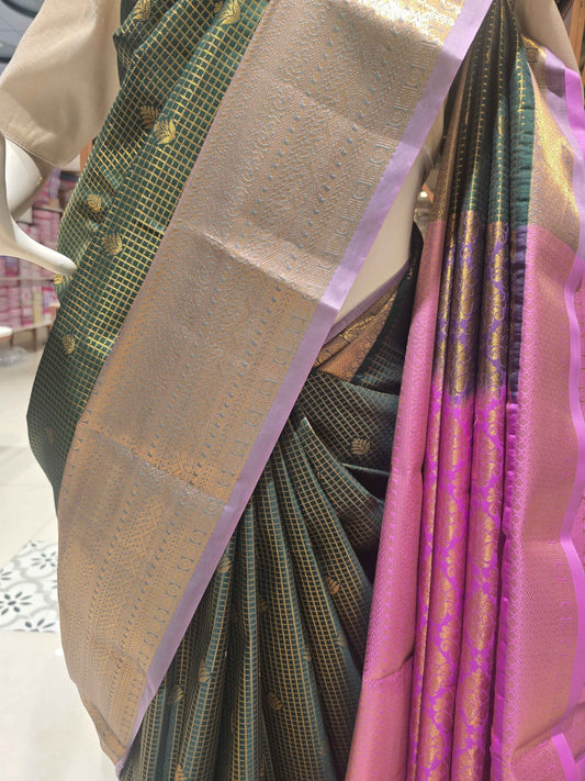 Traditional Indian Semi Kanjivaram Silk Saree with Rich Pallu
