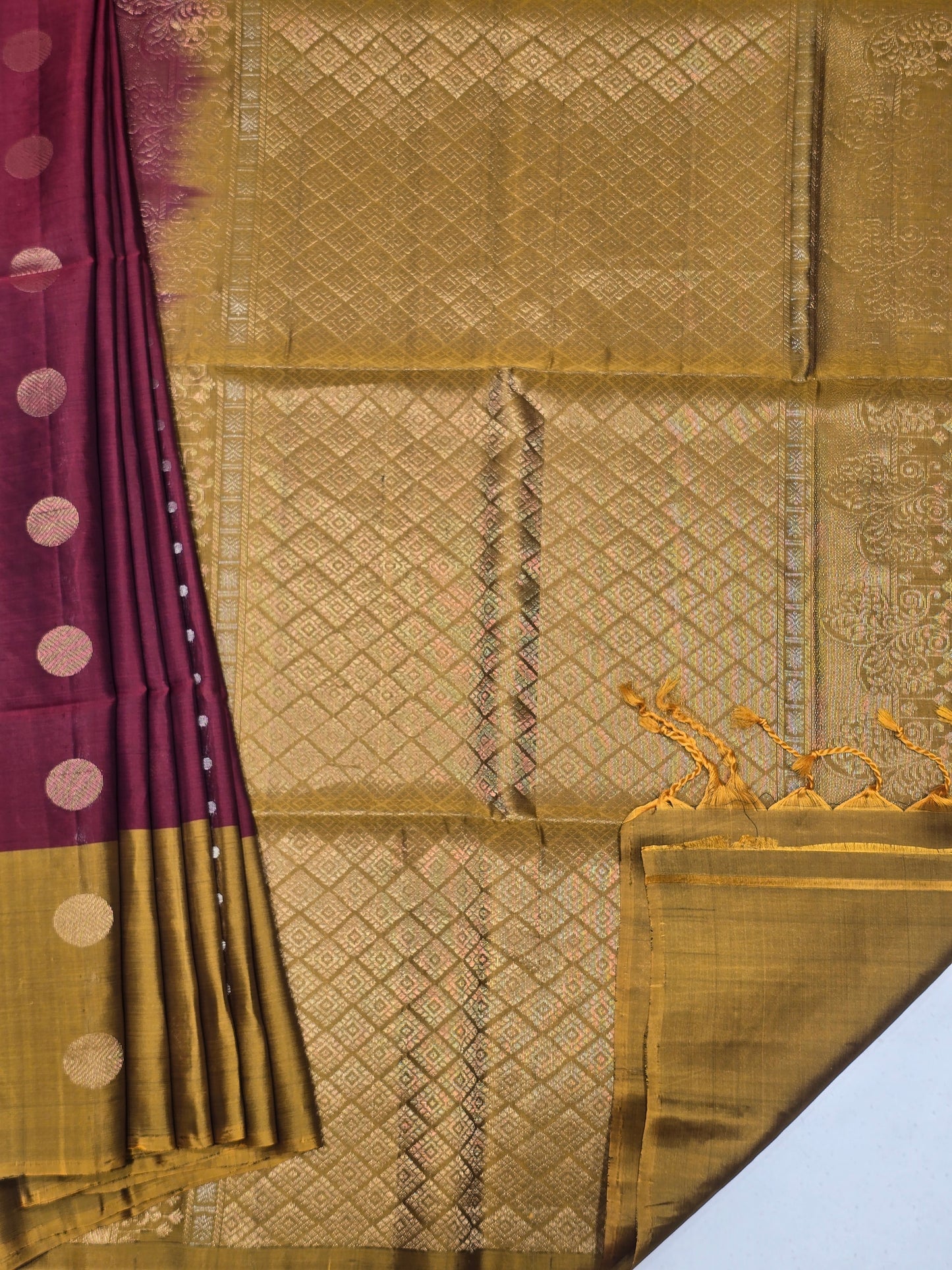 Pure Kanjivaram brown with mehandi green color softsilk with rich pallu