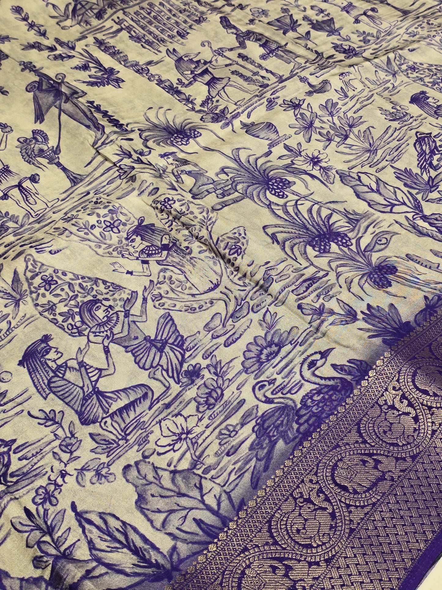 Kalamkaari Crepe Silk Saree with Artistic Border & Festive Elegance