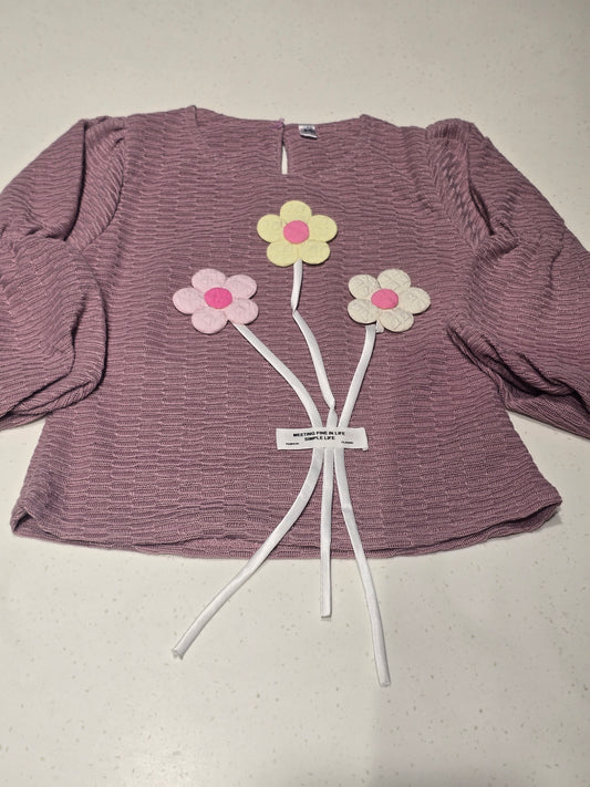 Burgundy Brown Popcorn Top for Girls with Round Neck