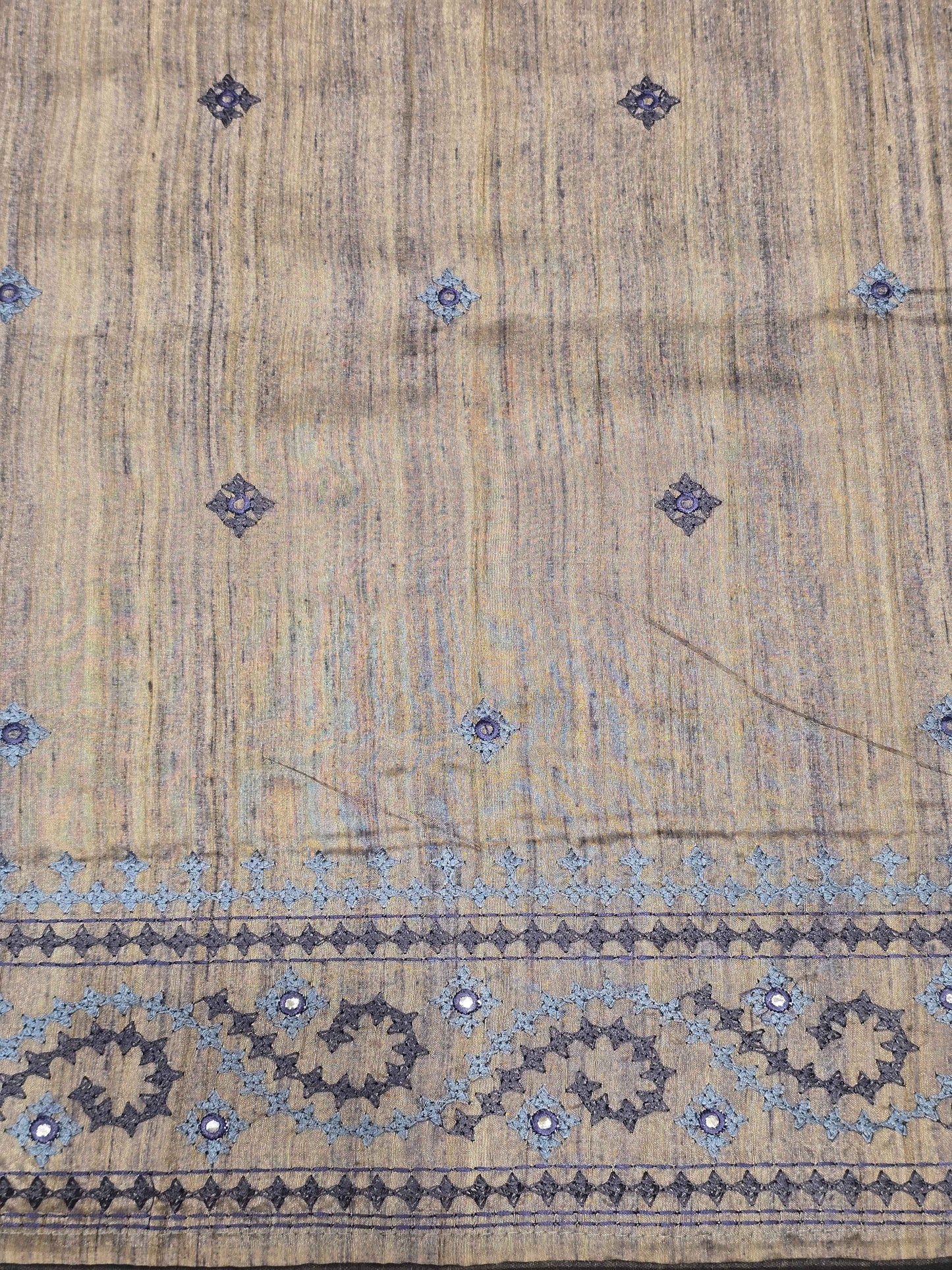 Tussar Silk Saree with Mirror Work Embroidery