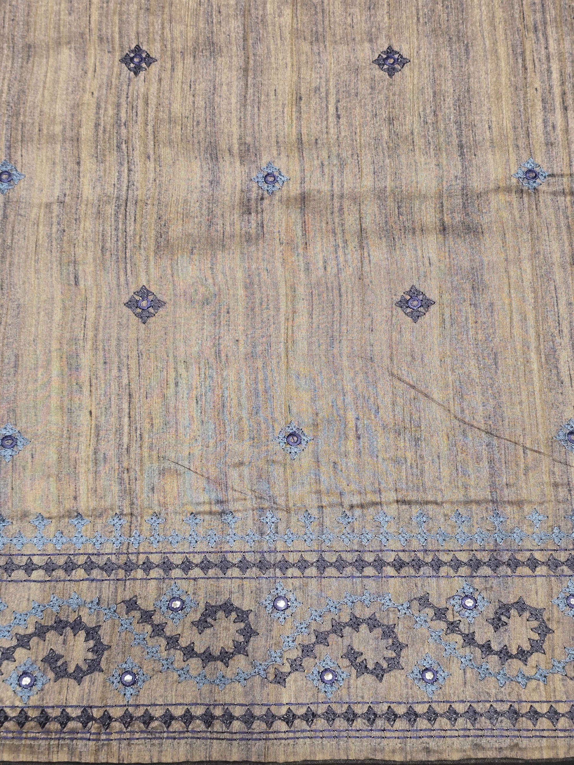 Tussar Silk Saree with Mirror Work Embroidery