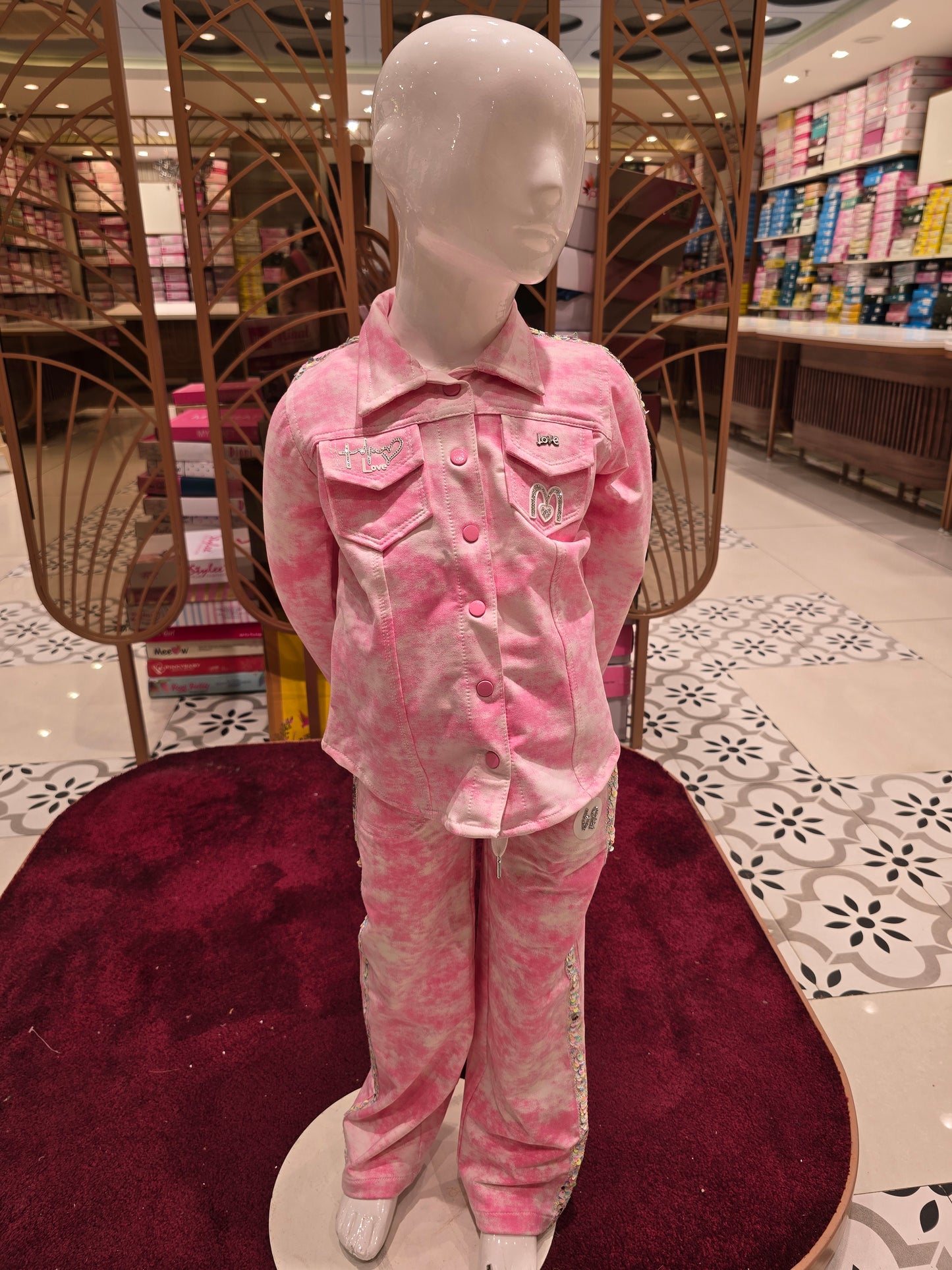 Pink & Cream Dual Shade Lycra Cotton Western Party Wear Set (2-Piece) with Sequin Sleeve Work