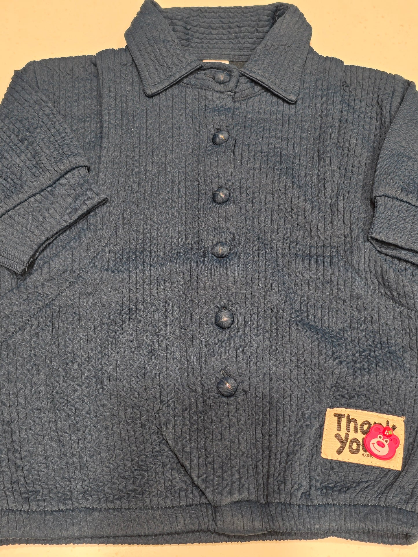 Charcoal Gray Popcorn Knit Collared Shirt for Girls