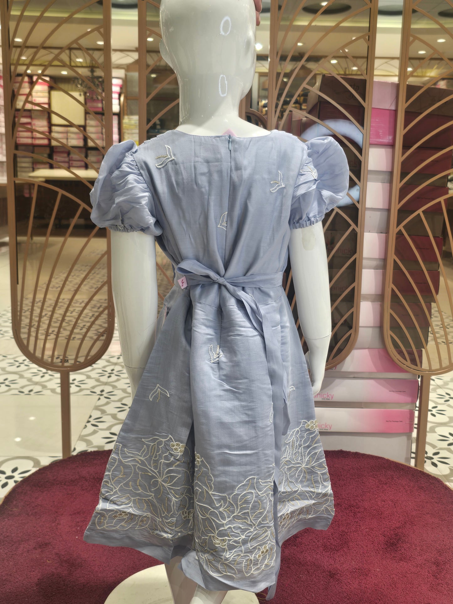 Sky Blue Soft Cotton Short Frock for Girls with White Embroidery Border and Neck Detailing