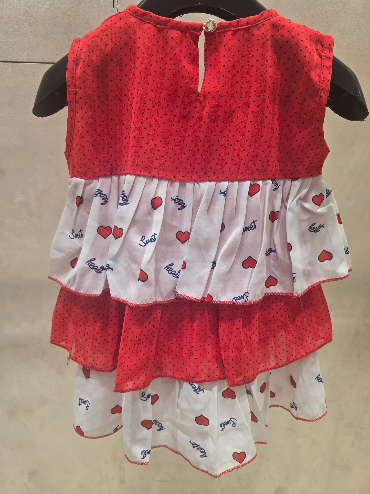 Girl Red White Chiffon Layered Western Top