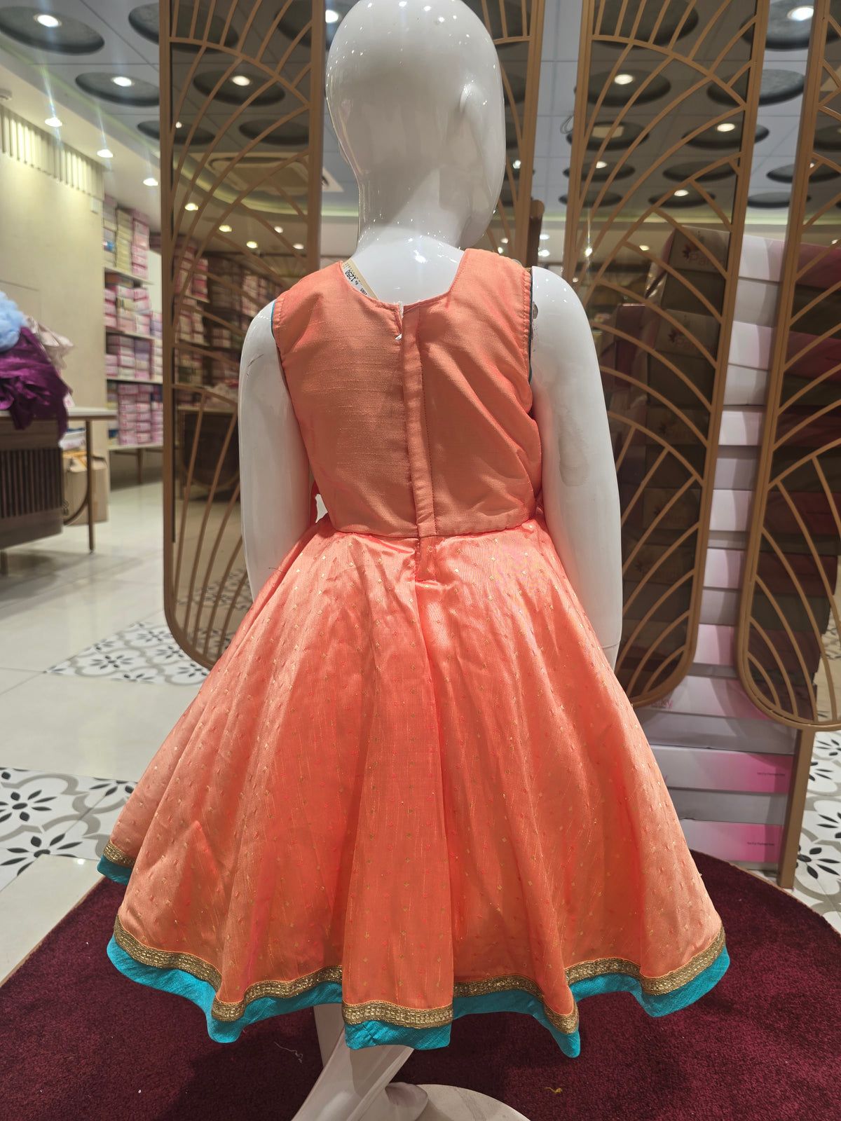 Girls Raw Silk Short Frock with Butta Design and I-Neck