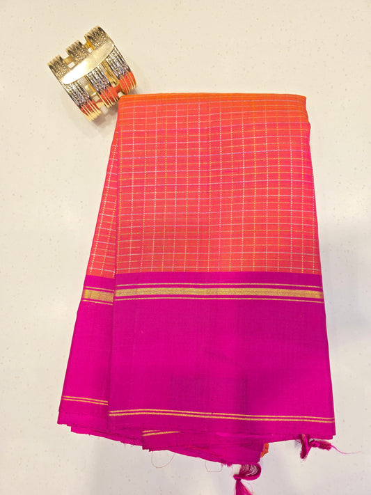Women Orange Pink Pure Kanjivaram Silk Saree