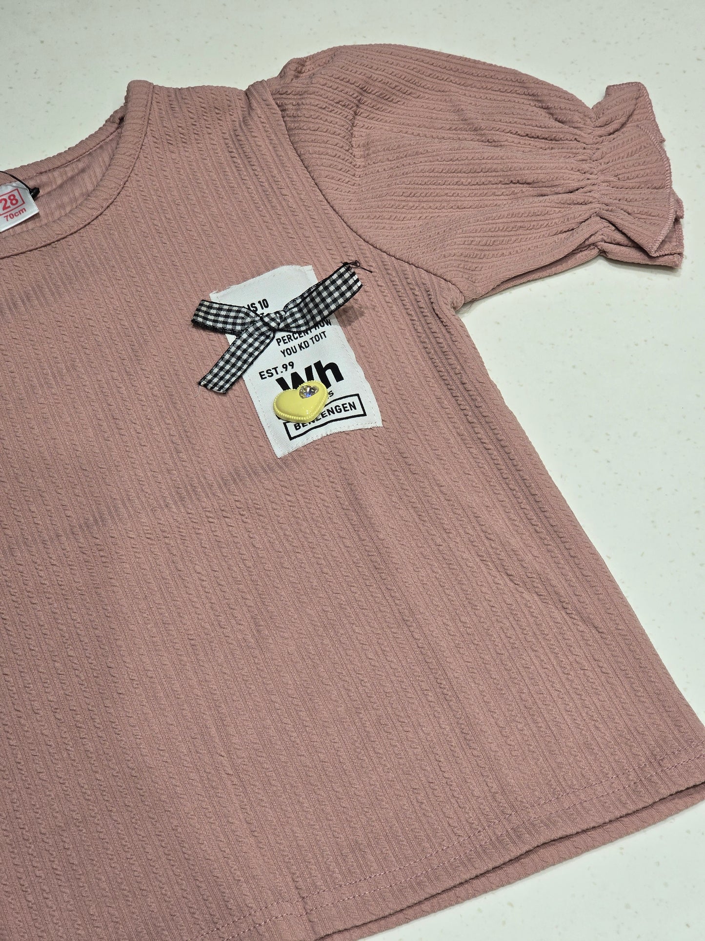 mauve ribbed crew-neck top for girls,