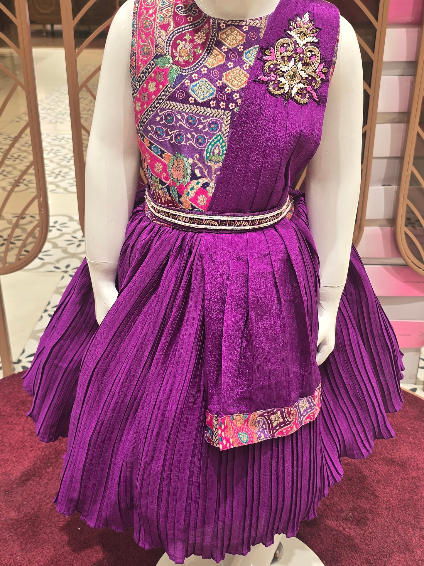 Girl Purple Banarasi Crepe Traditional Short Frock