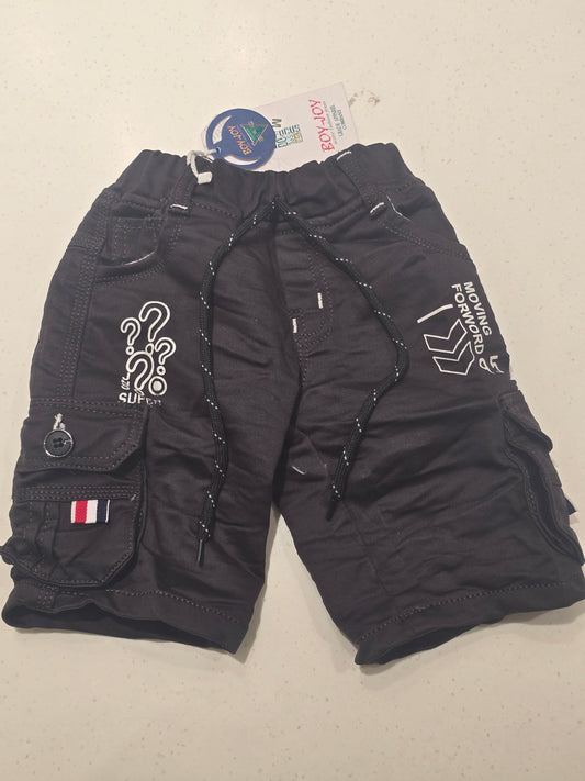 Baby Boys Black Corduroy Cargo ¾ Shorts