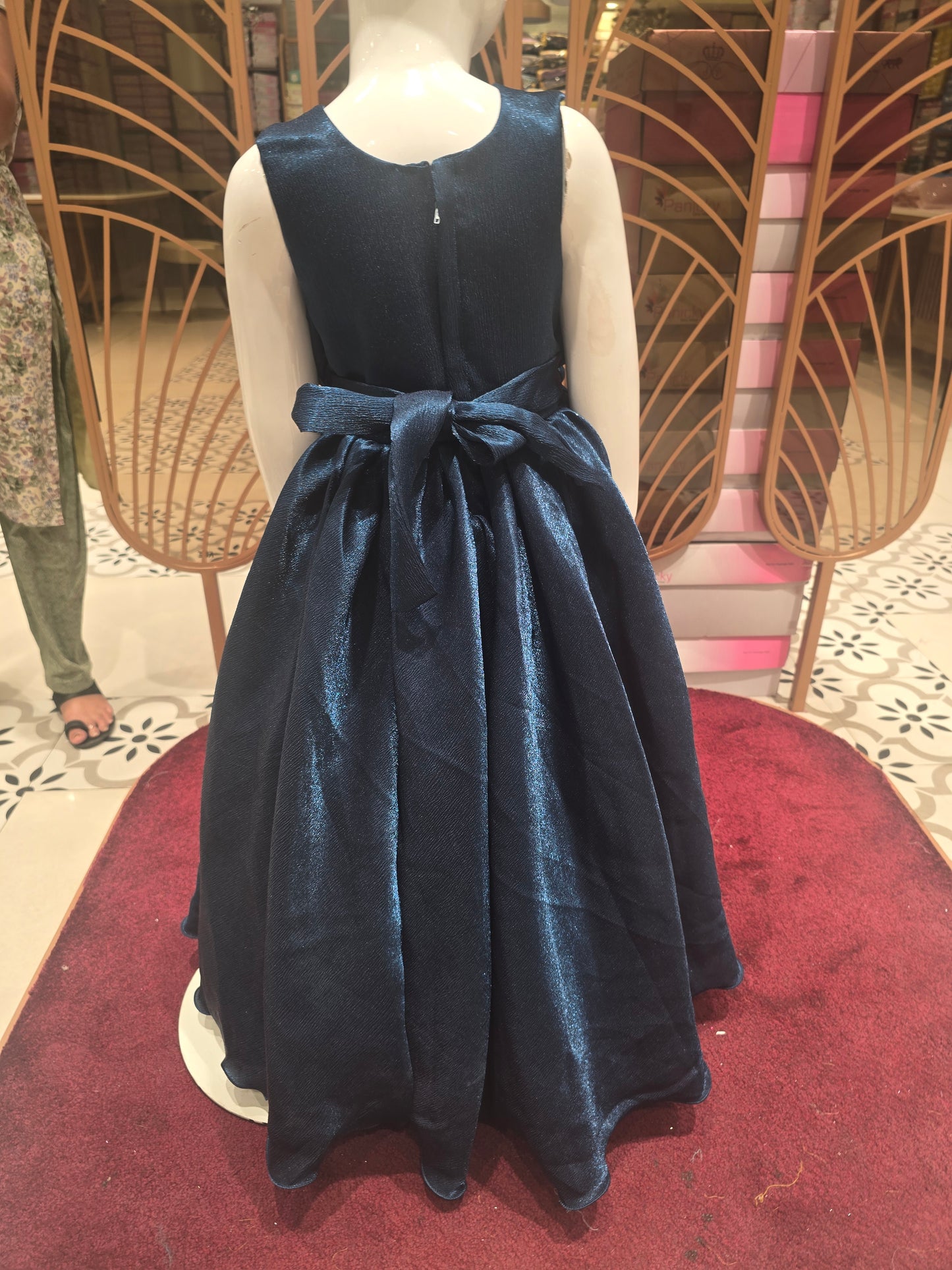 Purple Crepe Party Gown with Unique Flower Waist Design, Half-Sleeve Look – Elegant Party Wear for Girls (Age 5, Size 24)