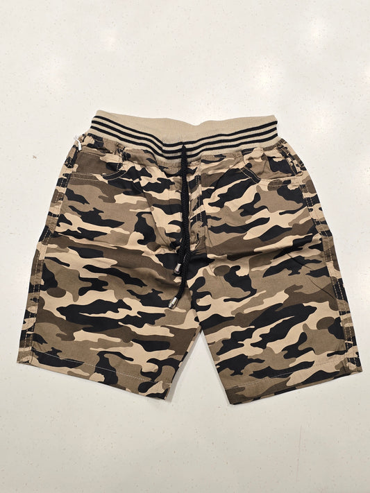 Army Green Printed Cotton Shorts for Boys